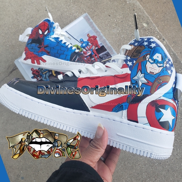 **Custom** MARVEL themed Nike AF1 high Spiderman Wolverine Captin America Hulk - Picture 3 of 10